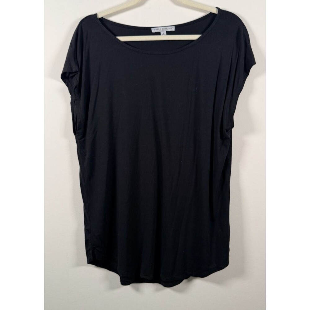 Green Envelope Womens Black Solid Scoop Neck Short Sleeve T-Shirt Size L